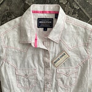 ⭐️NWT ROUGH STOCK Women’s Panhandle Slim Western Pearl Snap-Button Pattern Shirt